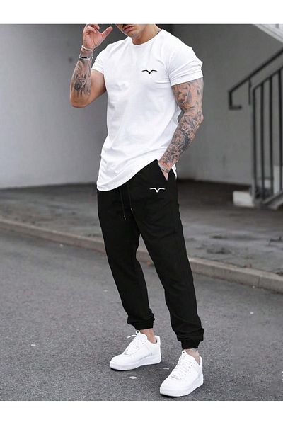 MOONBULL T-Shirt-Jogginghose-Set mit Vogel-Print für Herren