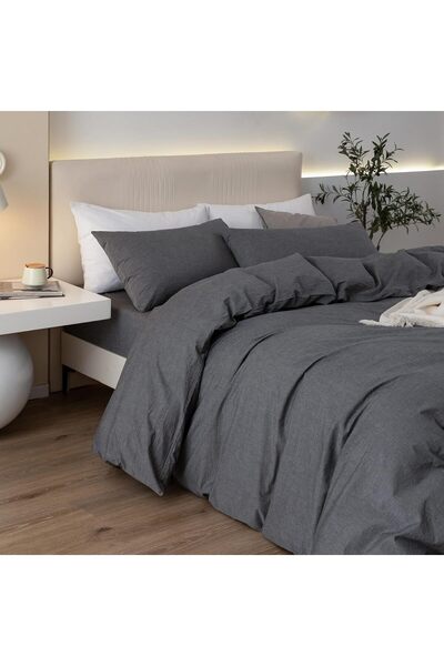 Good Morning طقم غطاء لحاف وغطاء وسادة بلون واحد (بدون ملاءة)