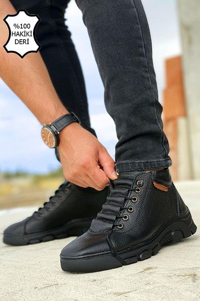 BIG KING Ανδρικές μπότες από γνήσιο δέρμα Black Ladder Elastic
