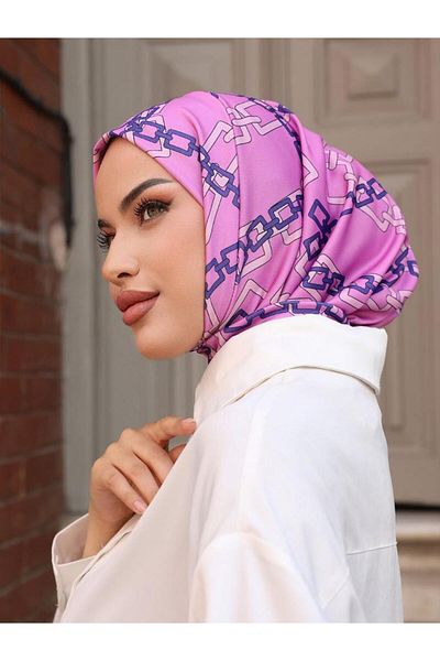 OykumBone DC27 Patterned Snap Fastener Ready Practical Hijab Daily and Pool Bonnet Hijab Women's Shawl Scarf