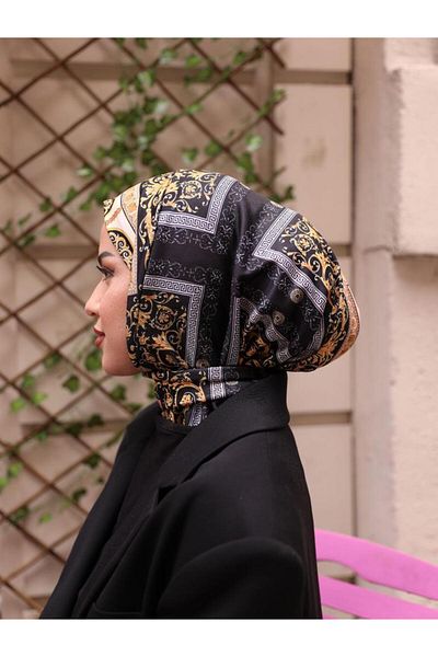 OykumBone DC22 Patterned Snap Fastener Ready Practical Hijab Daily and Pool Bonnet Hijab Women's Shawl Scarf