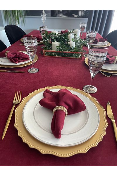 Decamor home 6-Piece Care-Free Velvet Textured Claret Red Fabric Napkin