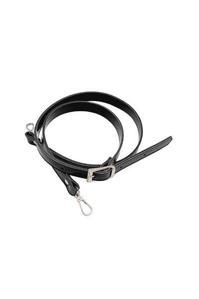 angel çanta aksesuar Angel Black Patent Leather Handbag - 120X2 cm Buckle and Silver Metal Handle