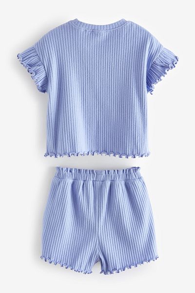 Next Baby Cotton Blue Ribbed Short Sleeve Shorts Top and Bottom Set