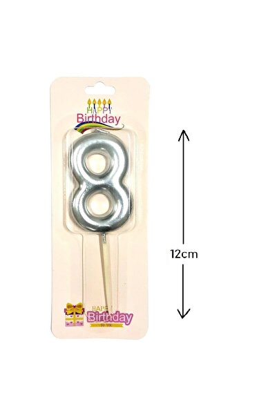 Bkmc BÜYÜK BOY 8 RAKAM GÜMÜŞ MUM 12CM