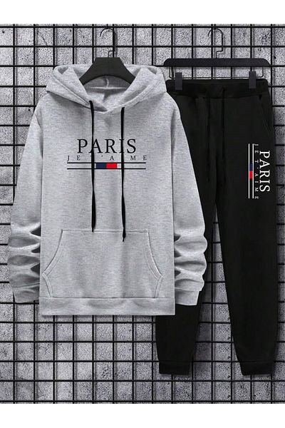 MOONBULL Set de trening cu glugă imprimat Paris Jet'aime pentru bărbați