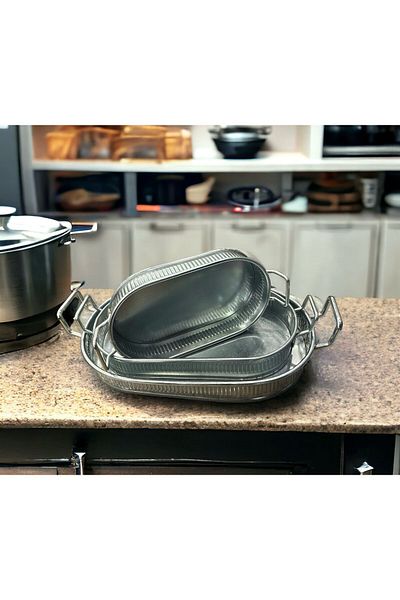 LUCKYHOMES Galvaniz Country Presentation Tray, Decorative 3-Piece Tray Set 26X12 32X15 38X19