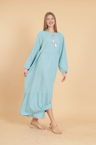 mervemoda Γυναικείο μακρυμάνικο πράσινο μέντας ολόσωμο μπορντό υφαντό φόρεμα