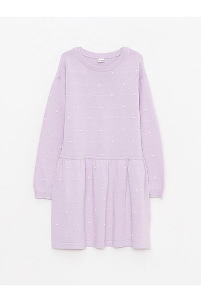 LC Waikiki Rochie de tricot pentru fetiță, cu mânecă lungă, cu buline și gât