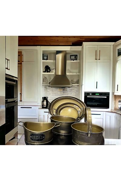 LUCKYHOMES Special Production Gold 7 Piece Kitchen Set, Gold Bread and Tray Set