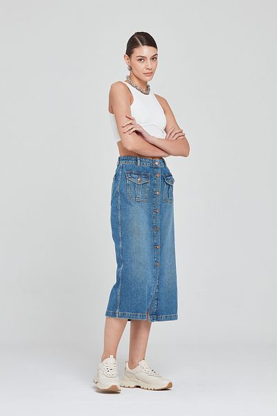 Pantamo Jeans Fusta de denim al femeii albastre învechite în ton deschis