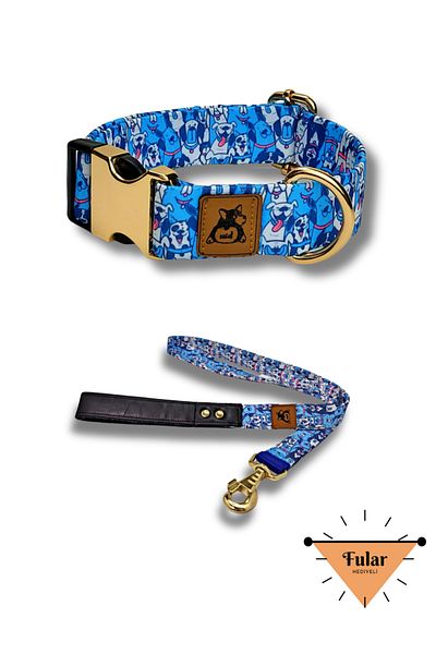 UTDpet Bluedoggy Dog Collar and Travel Dispatch Strap Set (with Scarf gift)