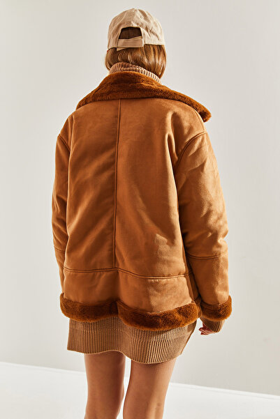 Bianco Lucci Dámský semišový kabát Araboy s žebrovaným límečkem s přezkou