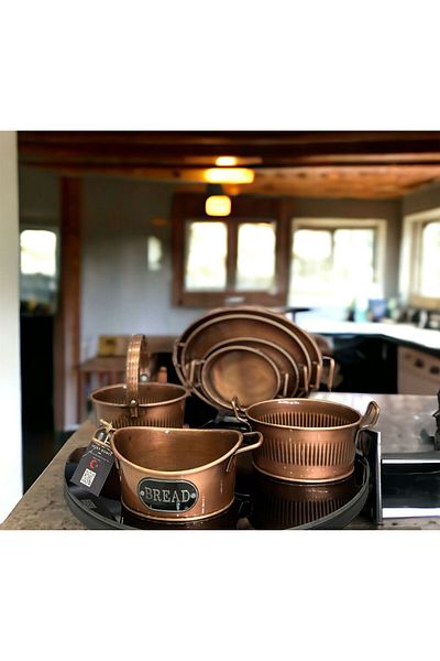 LUCKYHOMES Custom Made Copper 7 Piece Kitchen Set, Copper Bread Holder and Tray Set