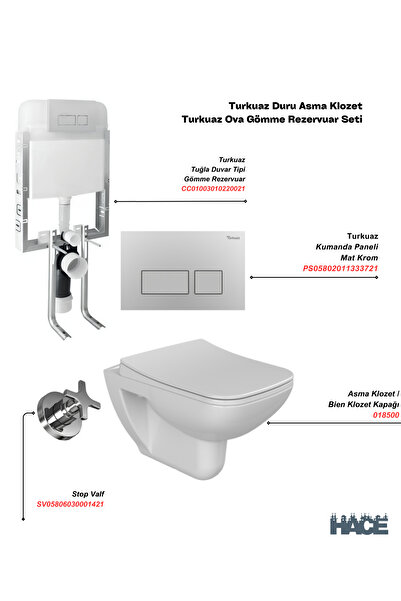 Turkuaz Duru Asma Klozet , Ova Gömme Rezervuar Seti