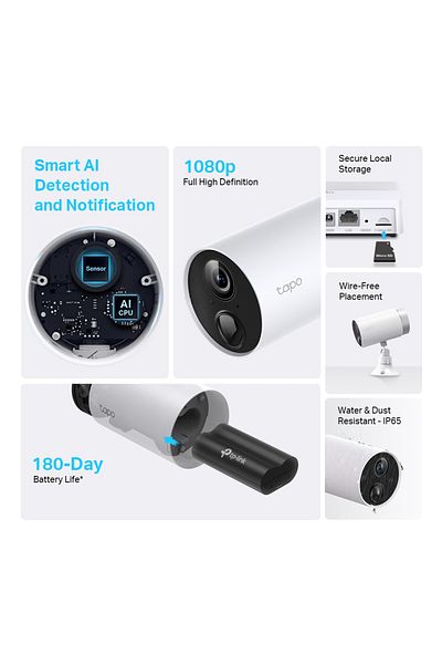 TP-LINK Cameră de securitate inteligentă wireless 1080P, alimentată cu baterie, Tapo C400S2, pachet de 2 camere
