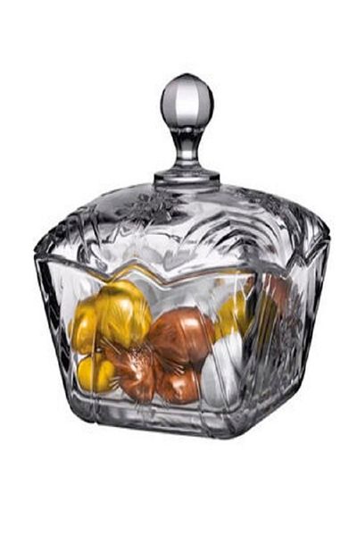 Kazanabil PAŞABAHÇE STELLA CRYSTAL GLASS CANDY HOLDER WITH LID