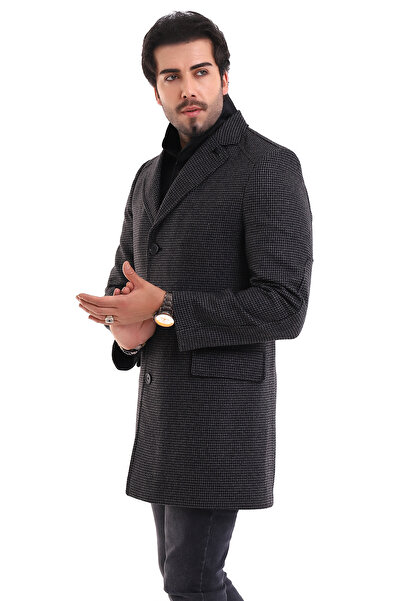 By Karaaslan Küçük Beden Ceket Yaka Koyu Füme Şık Kısa Kaşe Yün Palto Kaşmir ...