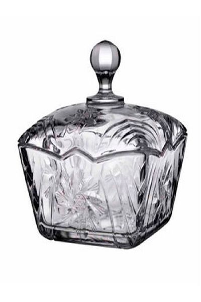 Kazanabil PAŞABAHÇE STELLA CRYSTAL GLASS CANDY HOLDER WITH LID