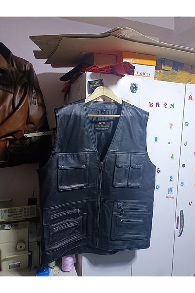 NYC GİYİM TEKSTİL Genuine Lambskin Hunting Vest Black Color