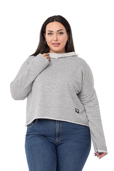 DISENTIS MODEST Large Size Hooded Low Sleeve Filthy Stitched Three Thread Gray Melange Sweatshirt