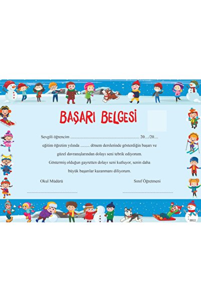 Bilgin Çocuk Yayınları Anaokulu-İlkokul Başarı Belgesi 1. Hamur Kalın Gramajl...