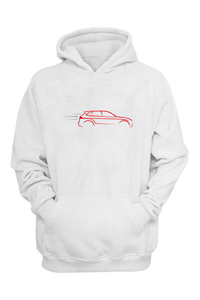 THEWERT Унісекс червоний автомобільний принт на білому стандартному крої з шардоном товстий світшот