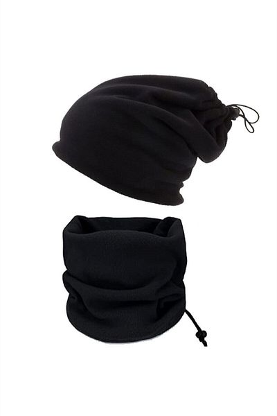 cappello Unisex Fleece Neck Collar Black Beanie Capplbybr01