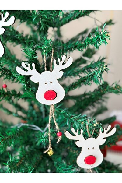 Denseden Ornament din lemn pentru brad de Crăciun cu cap de cerb, cu clopoței...