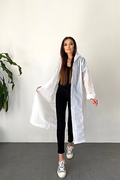 By Marine Kadın Erkek Yağmurluk Kapüşonlu Çıtçıtlı Eva Beyaz Yağmurluk Cdrc88...