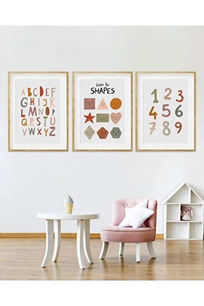 Vegüba Çocuk / Bebek Odası Şekilleri Öğren %100 Mdf Duvar Tablo Seti 3 Parça
