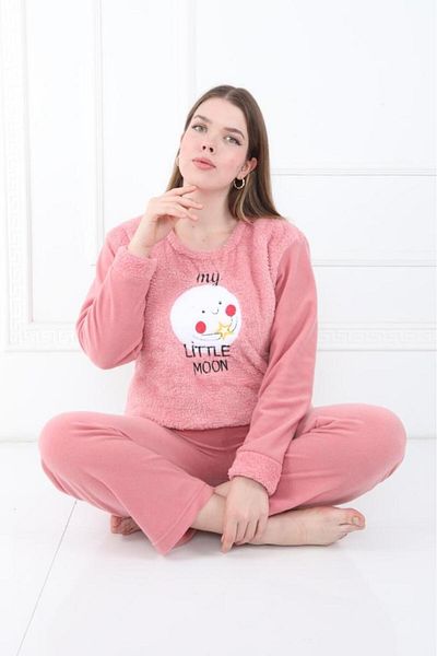 FAMES PİJAMA Winter Fleece Women's Pajama Set Wellsoft Pink Moon