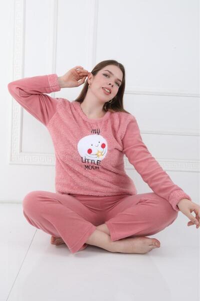 FAMES PİJAMA Winter Fleece Women's Pajama Set Wellsoft Pink Moon