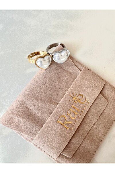 Rare Gold Jewelry خاتم من الفولاذ اللؤلؤي على شكل قلب - ذهبي