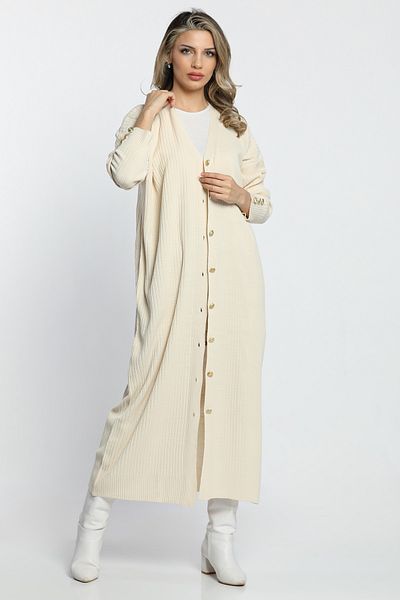 GÜLSELİ Stone Gold Button Detailed Maxi Size Knitwear Cardigan