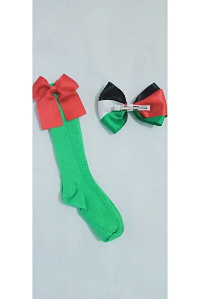 shopland Ръчно изработен комплект чорапи и фиба за коса с палестинско знаме