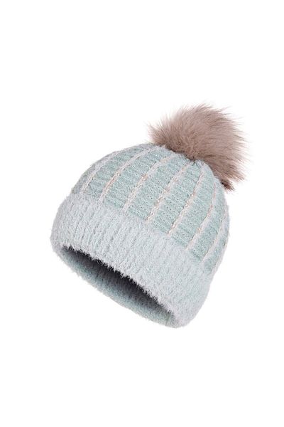 novon Beretă Latte Fur Pompom cu sclipici și dungi Soft Touch