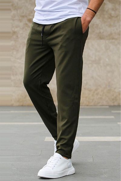 BLG SPORTS WEAR Men's Slim Fit Khaki Jogger Trousers Double Leg