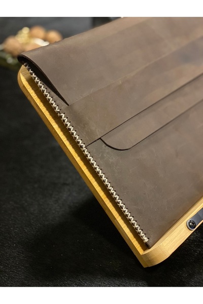 MAT Deri Macbook Bag 14 Inch Macbook Pro Compatible Handmade Brown Nubuck Genuine Leather Case