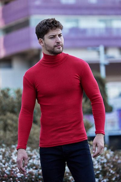 Buteks Unisex Premium Thick Red Raised Slim Fit Turtleneck Turtleneck Sweater