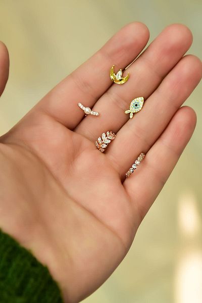 Sinsirella Steel Three-Colored 5-Piece Combination Tragus Earrings Model3