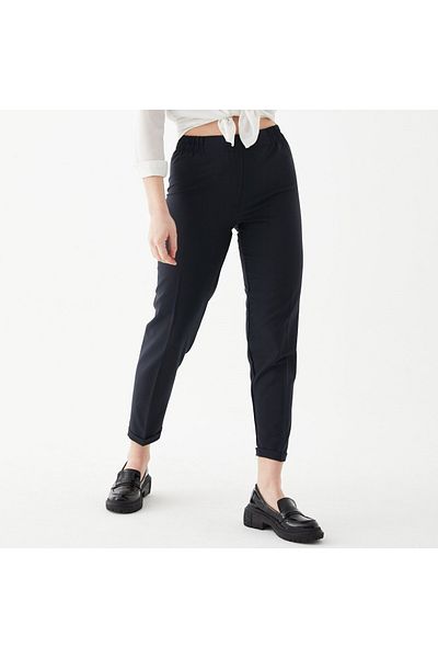 Gülfirik Tasarım Dark Navy Color Large Size Women's Fabric Trousers with Elastic Waist