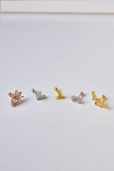 Sinsirella Steel Gold-Rhodium Plated Steel Tragus 5-Piece Earrings Combination5