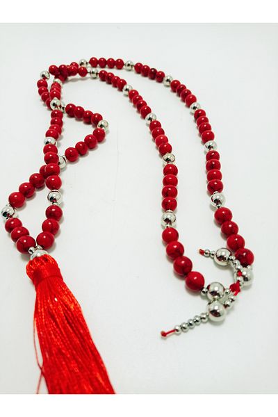 PİRAMİGO 108 Mala Long Natural Coral Stone Necklace