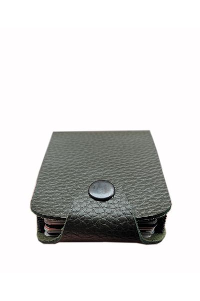 Kemer Dünyası Unisex 10 Compartment New Small Mold Accordion Design Khaki Green Credit Card Holder Wallet