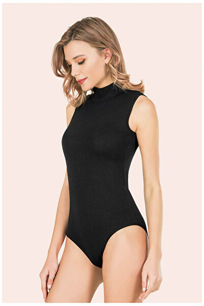 secret moda Body de damă din Lycra neagră - cu gât și capse