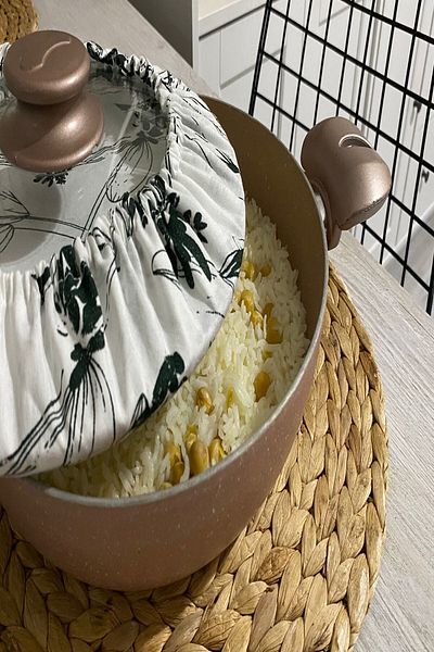 Emtory Home Husa pentru prepararea orezului - Ulei de floricele de porumb rezistent la scurgeri - Elastic - Floral verde