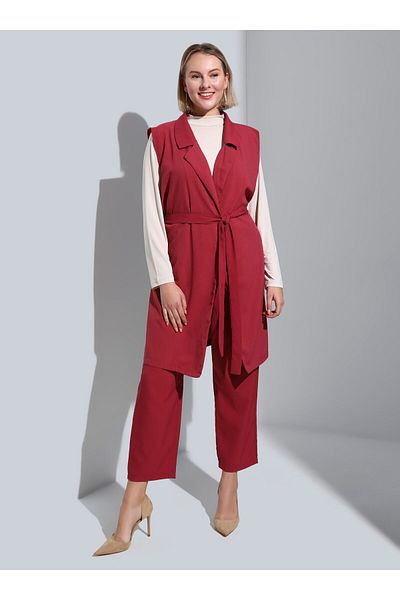 ALİA Plus Size Vest & Trousers Double Set - Dried Rose - Alia