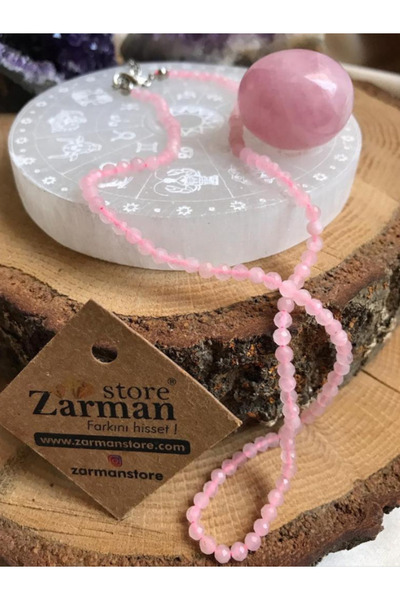 STORE ZARMAN SERTİFİKALI GÜMÜŞ KLİPSLİ 2-3mm PEMBE KUVARS DOĞAL TAŞ KOLYE