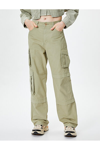 Koton Kargo Pantolon Yüksek Bel Düz Uzun Kesim Cepli Katlı Pamuklu - Nora Jean